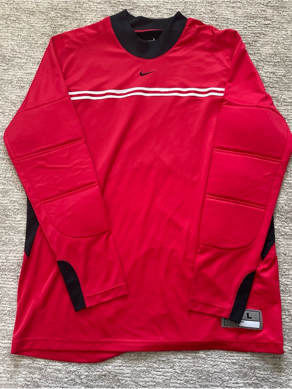 Nike Rio Goalkeeper Men's Padded Long Sleeve Red Jersey Size Large Center Swoosh